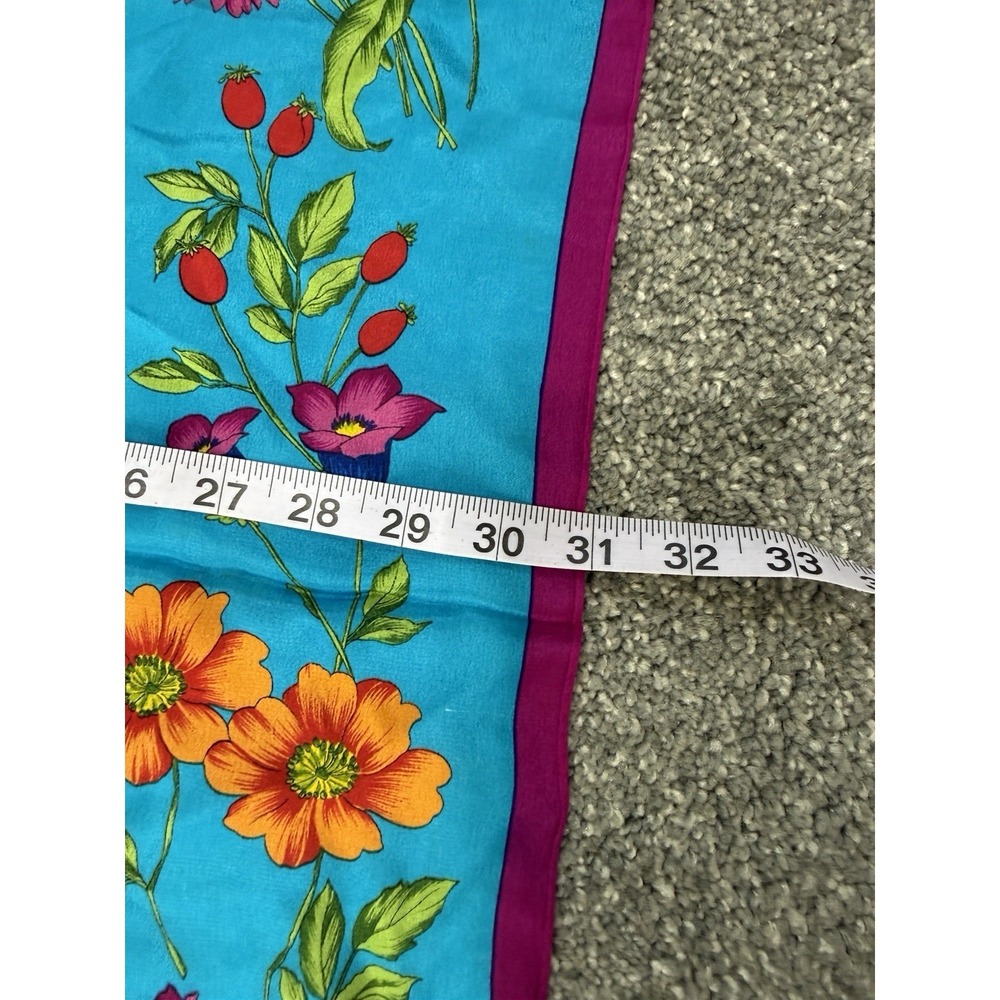 Vintage Adrienne Vittadini Silk Scarf Vibrant Purple Blue Floral 30" Square Tie - Picture 9 of 9